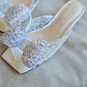 Betsey Johnson Babe Lucite Kitten-heel Embellished Dress Sandals- Sz 10, Wedding
